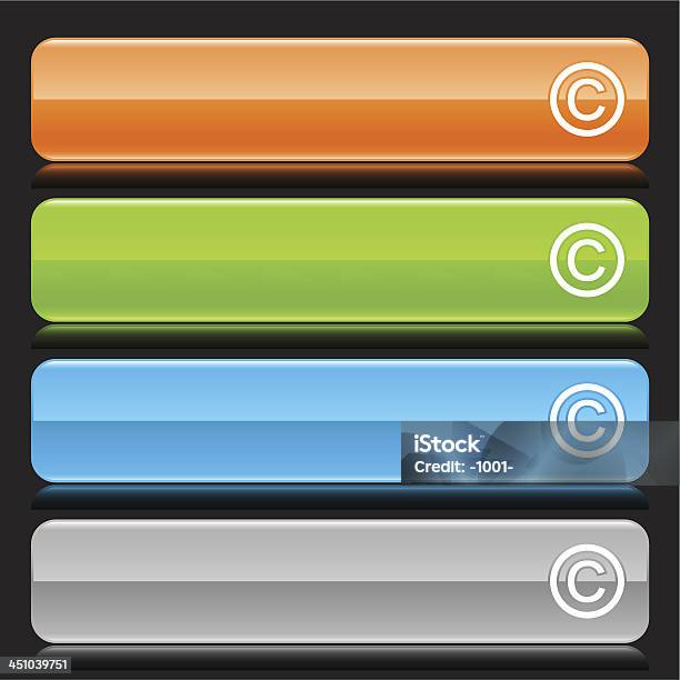 Copyright Знак Глянцевый Значок Оранжевый Зеленый Синий Серый — стоковая векторная графика и другие изображения на тему Белый