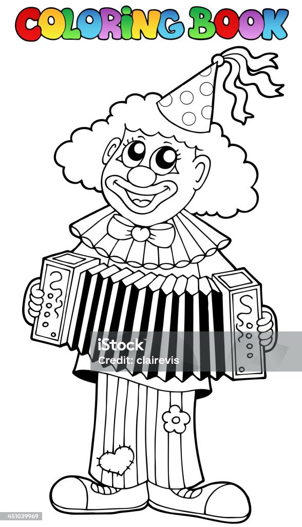 Kolorowanka z szczęśliwy clown 1 - Grafika wektorowa royalty-free (Akordeon - instrument)
