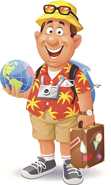 szczęśliwy turysta - travel suitcase hawaiian shirt people traveling stock illustrations