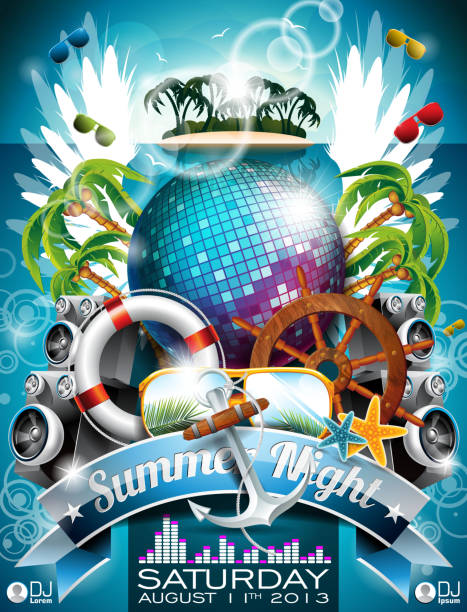 lato plaża projekt ulotki strony z disco ball - sensuality party sun sunlight stock illustrations