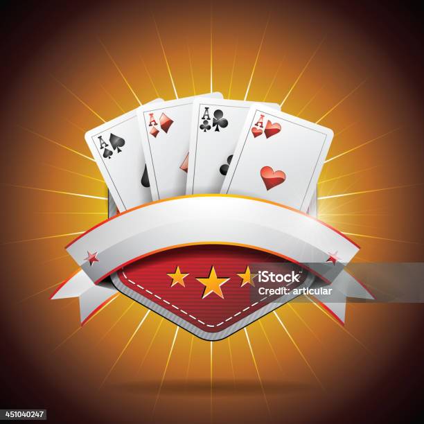 Ilustracja Na Temat Z Karty Poker Kasyno I Wstążki - Stockowe grafiki wektorowe i więcej obrazów As - As, Biały, Błyszczący
