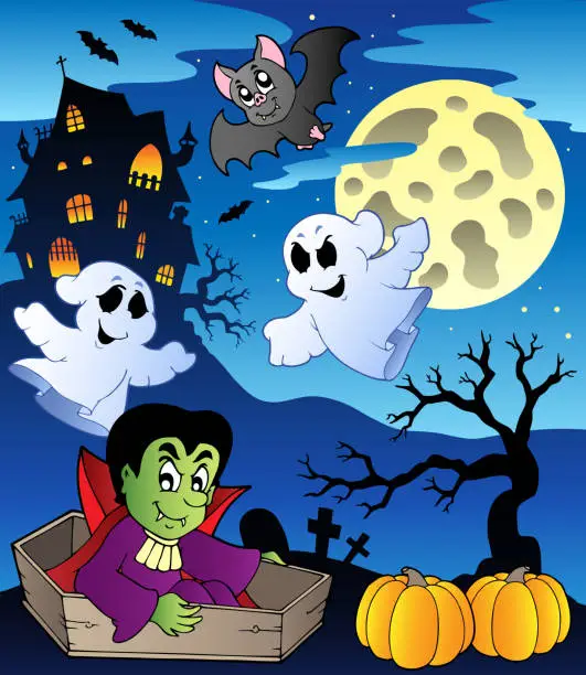 Vector illustration of Scene with Halloween theme 2