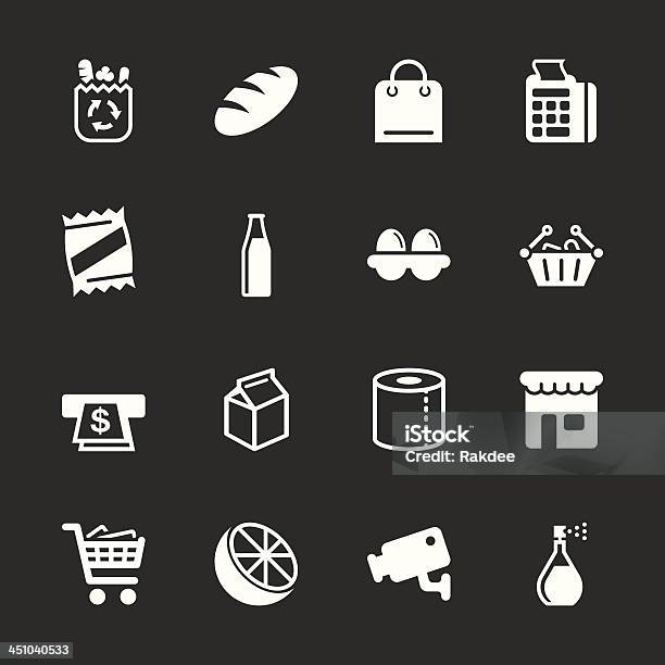 Ilustración de Iconos De Supermercado Blancoserie Eps10 y más Vectores Libres de Derechos de Bolsa de papel - Bolsa de papel, Alimento, Bebida
