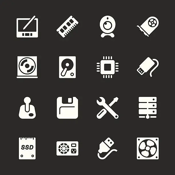 Vector illustration of Computer Hardware Icons Set 2 - White Series | EPS10