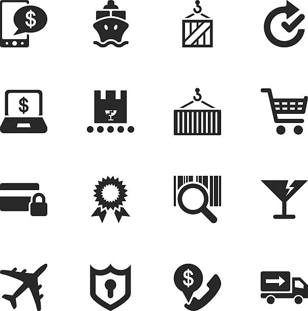 online-shopping und versand silhouette icons - laptop business arrow sign flowing stock-grafiken, -clipart, -cartoons und -symbole