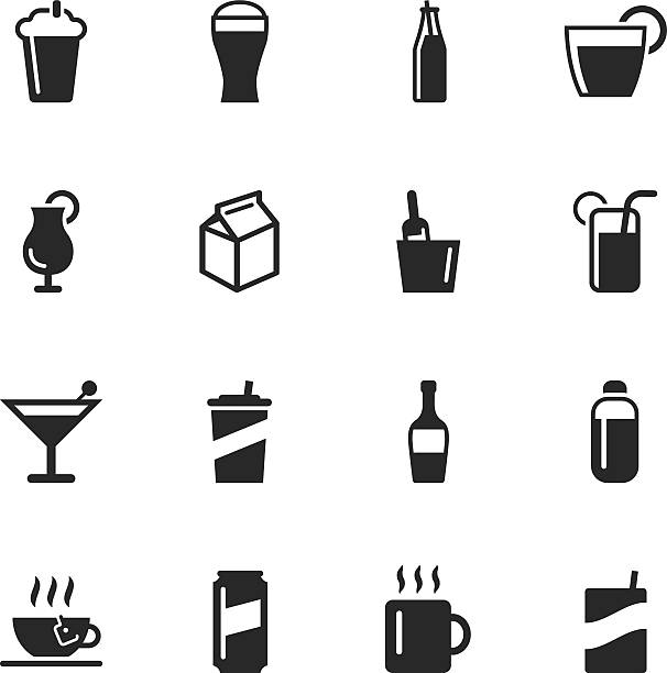 ilustraciones, imágenes clip art, dibujos animados e iconos de stock de silueta de iconos de bebidas - wineglass symbol coffee cup cocktail