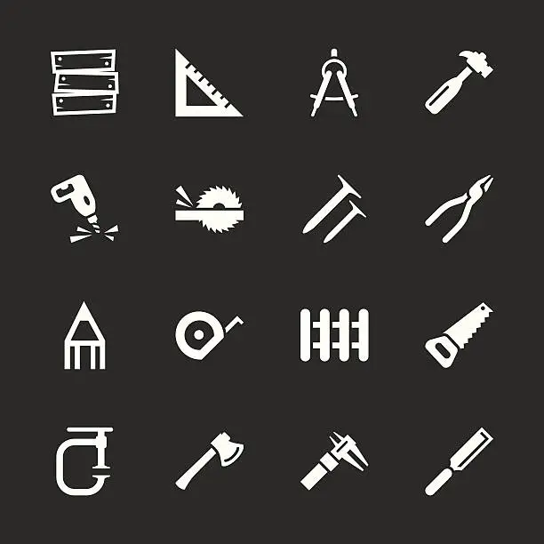 Vector illustration of Carpenter Icons - White Series | EPS10