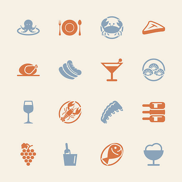 저녁 아이콘-백색과 시리즈/eps10이 포함됩니다 - steak dinner lobster wine stock illustrations