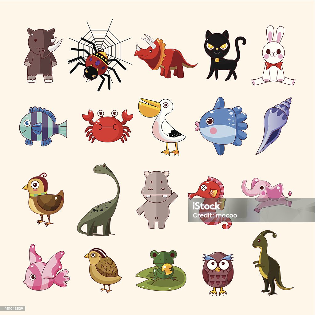 Conjunto de iconos de animales - arte vectorial de Alegre libre de derechos