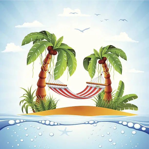 Vector illustration of Palm Tress with Hammock