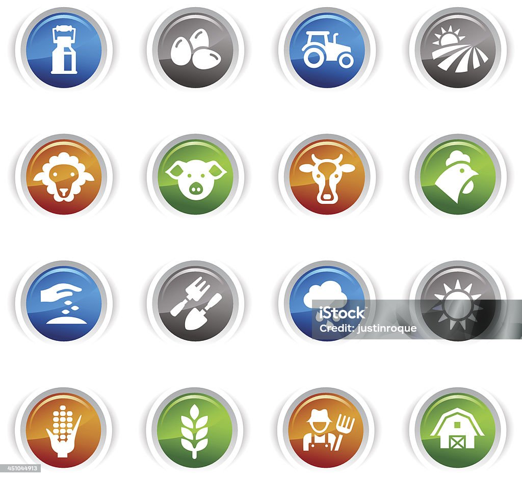Глянцевая кнопки-сельского хозяйства и земледелия значки - Векторная графика Домашние куры роялти-фри