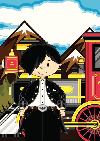 Vector Illustration of a cartoon Wild West Style Train with Cowboy Gunslinger.