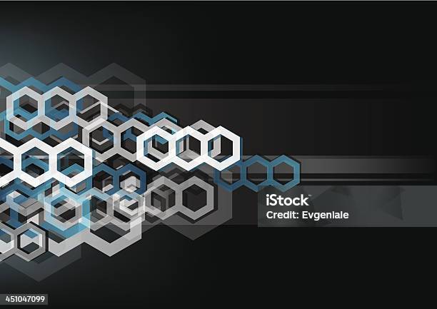 Orizzontale Astratto Sfondo Nero Con Hexagons - Immagini vettoriali stock e altre immagini di Astratto - Astratto, Bianco, Blu