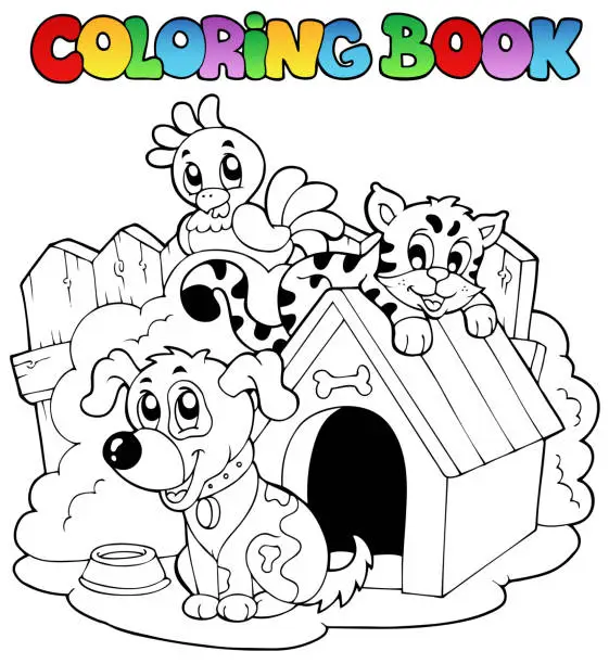 Vector illustration of Coloring book with domestic animals