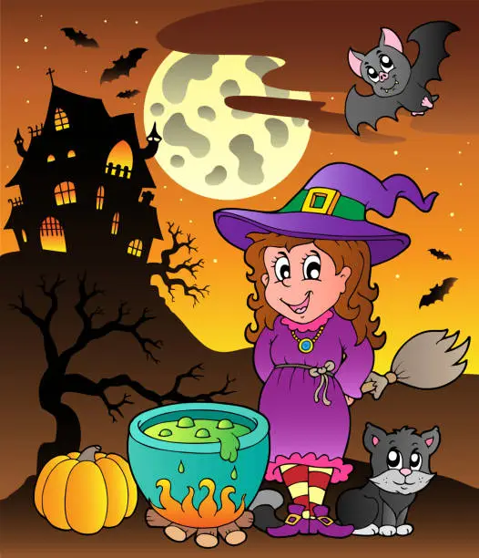 Vector illustration of Scene with Halloween theme 3