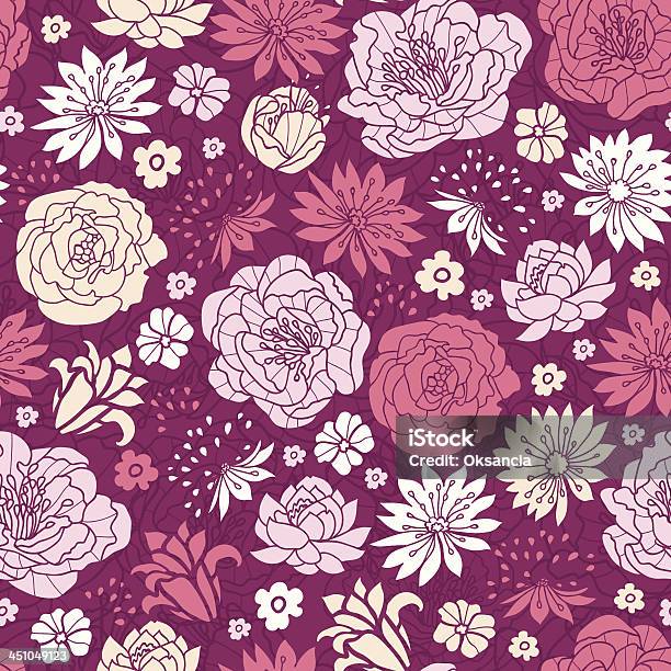 Lila Und Rosa Blumen Silhouetten Nahtlose Muster Hintergrund Stock Vektor Art und mehr Bilder von Abstrakt