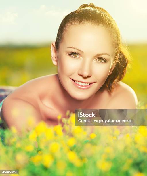 Young Happy Woman On Nature In The Summer Stock Photo - Download Image Now - Adult, Adults Only, Beautiful People
