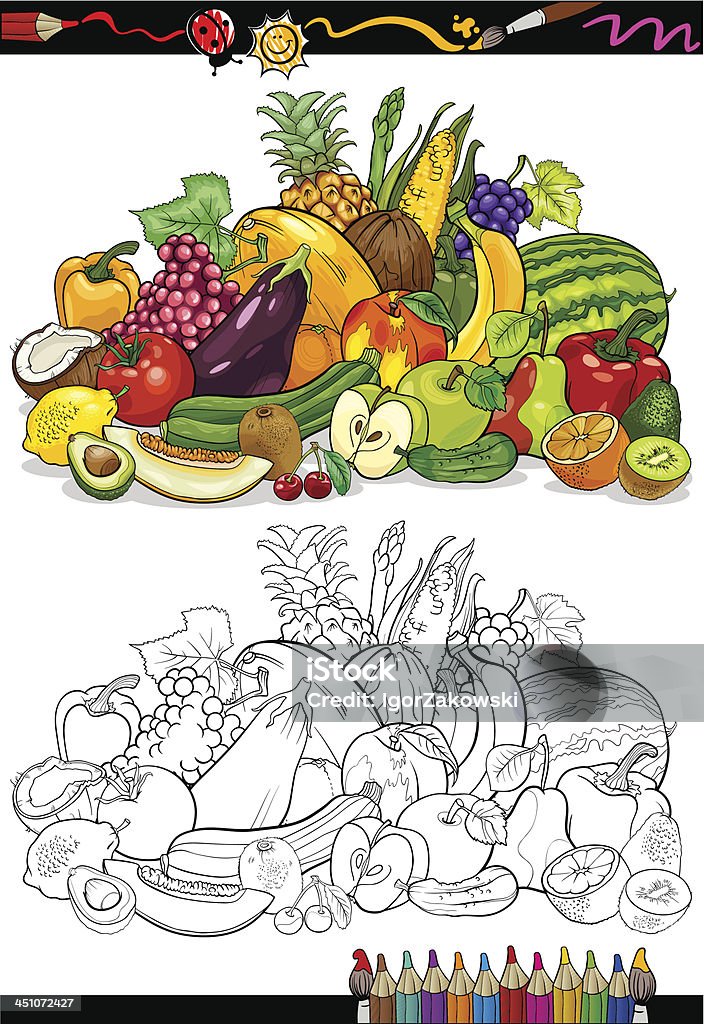 fruits and vegetables for coloring book Coloring Book or Page Cartoon Illustration of Fruits and Vegetables Big Food Group for Children Education Coloring stock vector