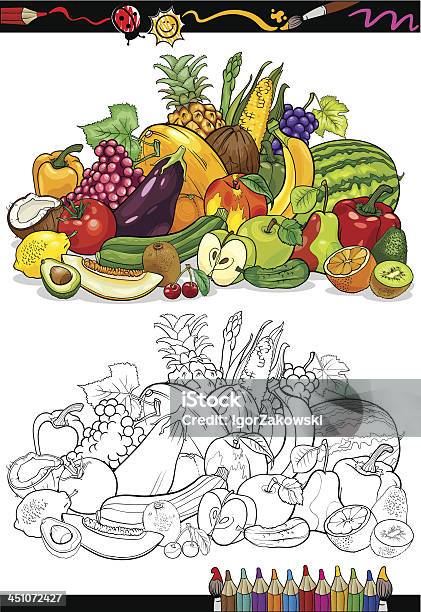 Fruits And Vegetables For Coloring Book Stock Illustration - Download Image Now - Coloring, Fruit, Apple - Fruit