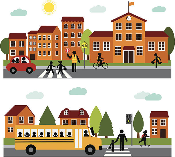 back to school (series) - education sign school crossing sign crossing stock illustrations
