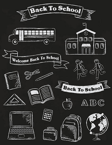 illustrations, cliparts, dessins animés et icônes de retour à l'école, bannières et éléments - alphabet blackboard text child