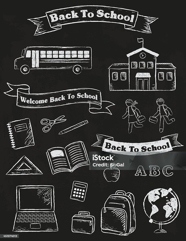 Back To School Banners and Elements Chalkboard banners and elements School Building stock vector