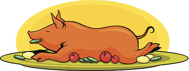 illustrazioni stock, clip art, cartoni animati e icone di tendenza di maiale arrosto - roast beef meat barbecue roasted