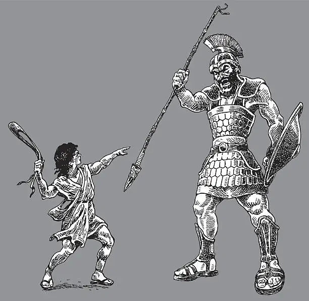 Vector illustration of David and Goliath - Bible Story