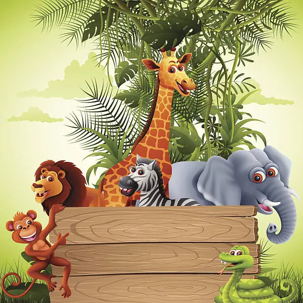 Vector illustration of Jungle Animals with Banner