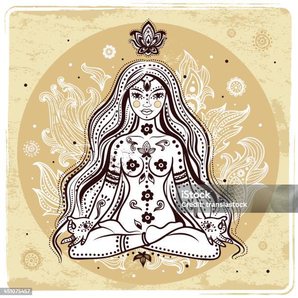 Outline Drawing Of A Girl Meditating Stock Illustration - Download Image Now - Abstract, Adult, Aura