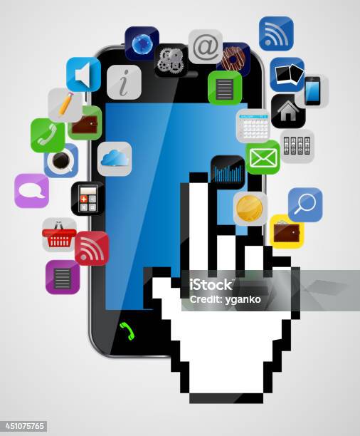Universal Design Telefone Móvel Com Cursor Do Rato Os Ícones Da Aplicação - Arte vetorial de stock e mais imagens de A caminho