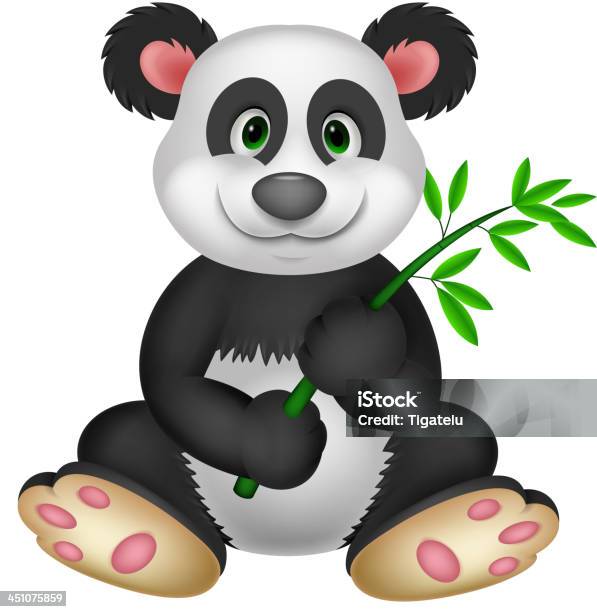 Большая Панда Мультяшный Ест Бамбук — стоковая векторная графика и другие изображения на тему Бамбук - Бамбук, Есть, Панда