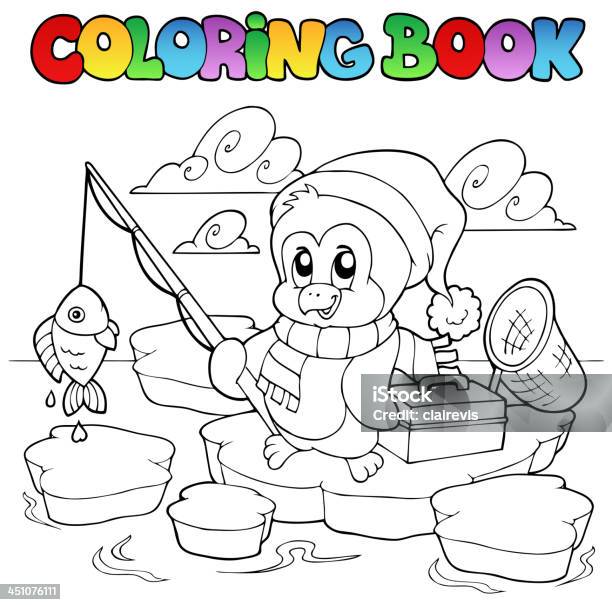 Livro De Colorir Pesca Pinguim - Arte vetorial de stock e mais imagens de Animal - Animal, Ao Ar Livre, Apanhar - Atividade Física