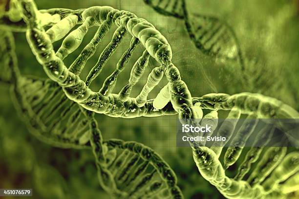 Microscopic Image Of Dna Molecules In Fluorescent Light Stock Photo - Download Image Now