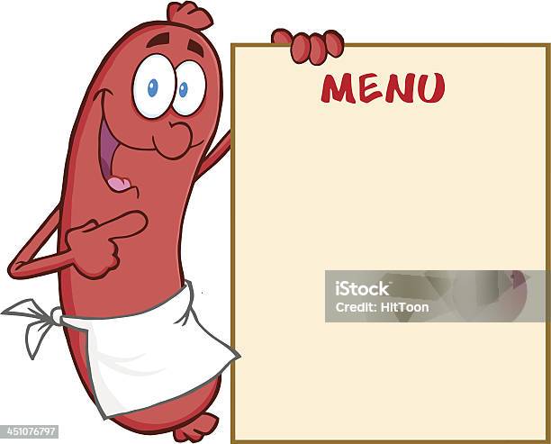 Salsicha Feliz Mostrando Menu - Arte vetorial de stock e mais imagens de Humor - Humor, Salsicha, Alegria