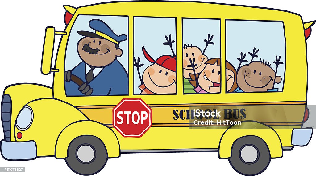 Bus scolaire avec des enfants heureux - clipart vectoriel de Art pictural libre de droits