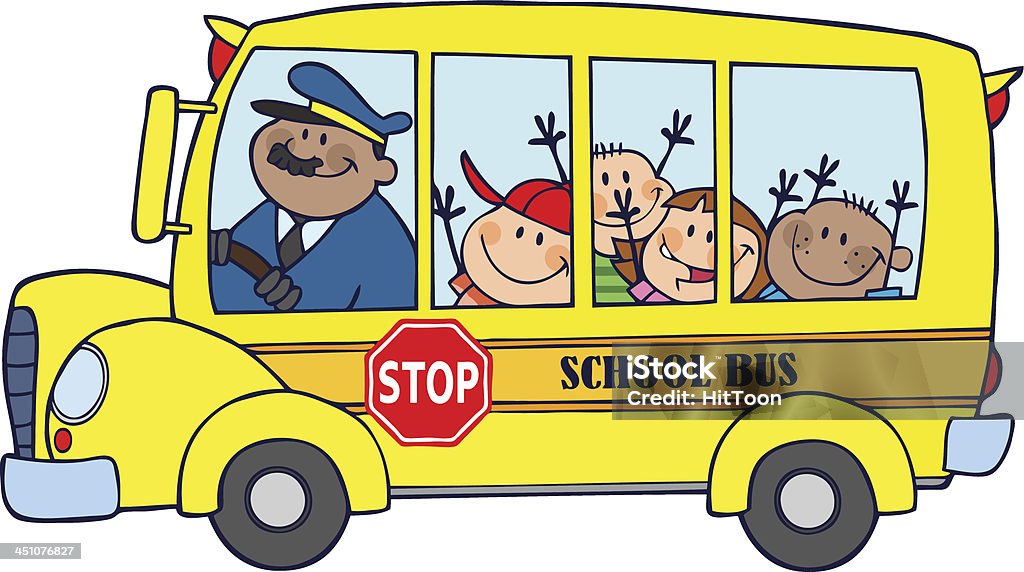 Scuola con i figli felice Bus - arte vettoriale royalty-free di Allegro