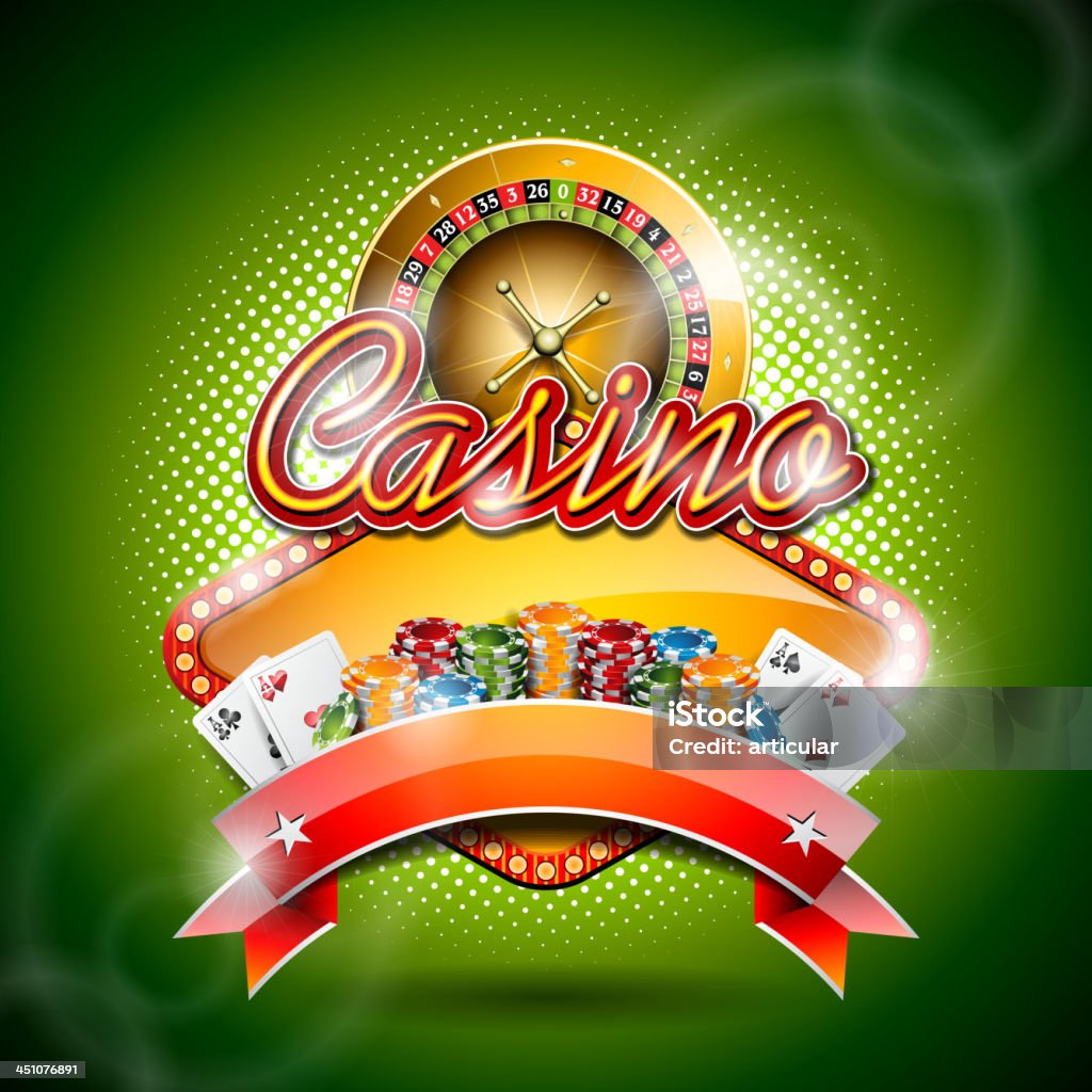 Иллюстрация на тему казино с Колесо рулетки и лентой - Векторная графика Азартные игры роялти-фри