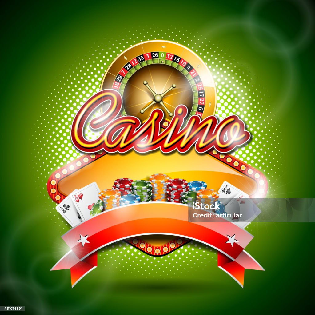 illustration on a casino theme with roulette wheel and ribbon Vector illustration on a casino theme with roulette wheel and ribbon. EPS 10 design. Image contain transparency. Ace stock vector