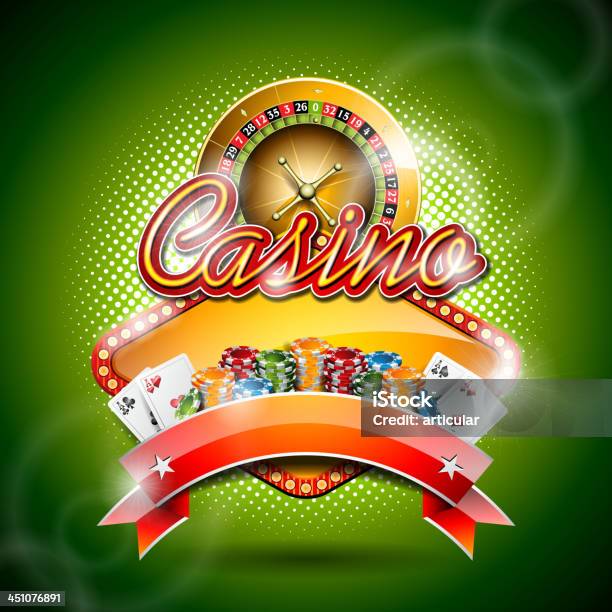 Illustration On A Casino Theme With Roulette Wheel And Ribbon Stock Illustration - Download Image Now