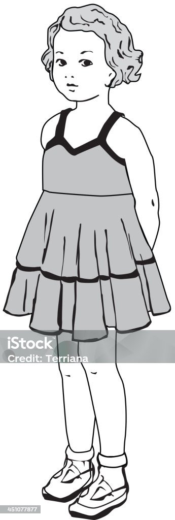 Bambina in abito sole, stile retrò - arte vettoriale royalty-free di 1950-1959