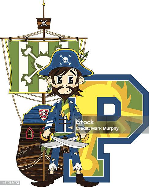 Engraçado Capitão De Navio Pirata Letra P - Arte vetorial de stock e mais imagens de Alfabeto - Alfabeto, Aprender, Armamento