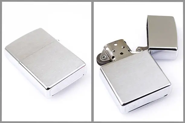 Silver metal zippo lighter set