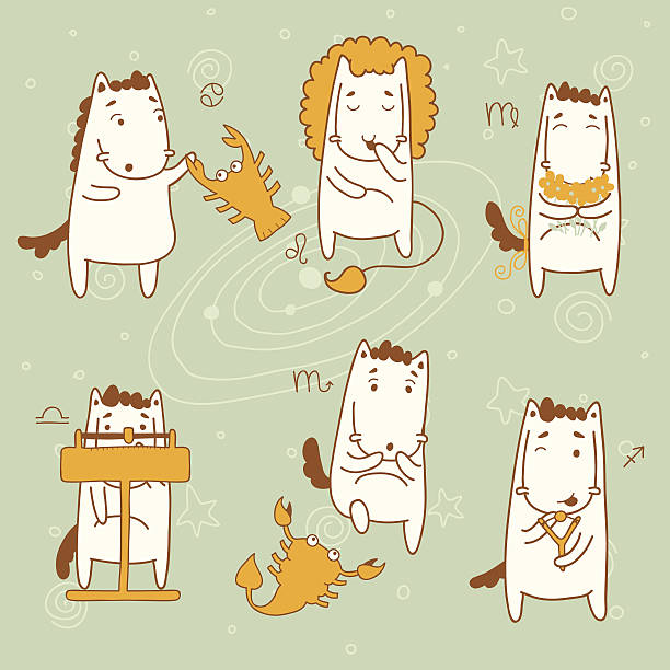 Zodiac icon set. Zodiac icon set. Sagittarius, cancer, leo, libra, virgo, scorpio. Year of the Horse. earth air fire water signs stock illustrations