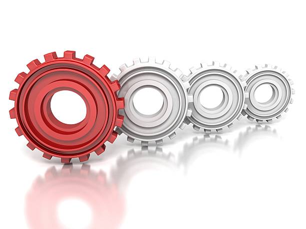 istock group of metallic gears and one red concept leader 451097299