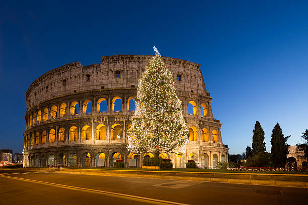 Christmas tree in front of Coliseum in Rome, Italy