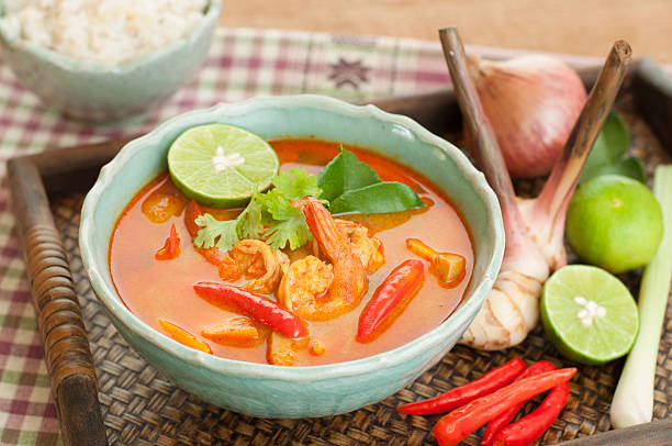 Tom Yum Goong Thai Cuisine, Prawn Soup with lemongrass. stock photo