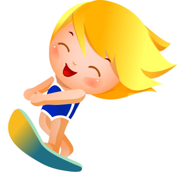 illustrazioni stock, clip art, cartoni animati e icone di tendenza di ragazza surf - one person white background swimwear surfboard