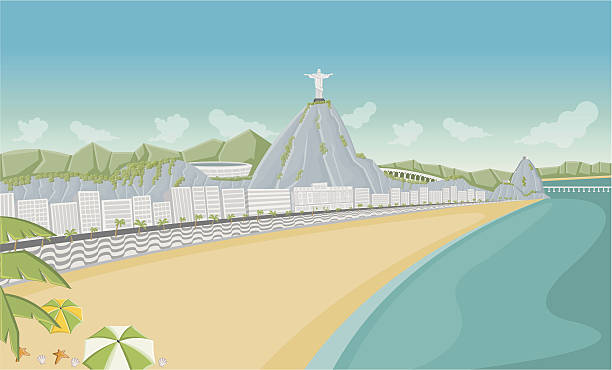 Rio de Janeiro Copacabana beach, Rio de Janeiro, Brazil. jesus christ illustrations stock illustrations