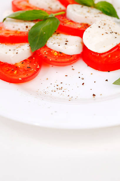 istock Tomato and mozzarella slices on a plate 451164489